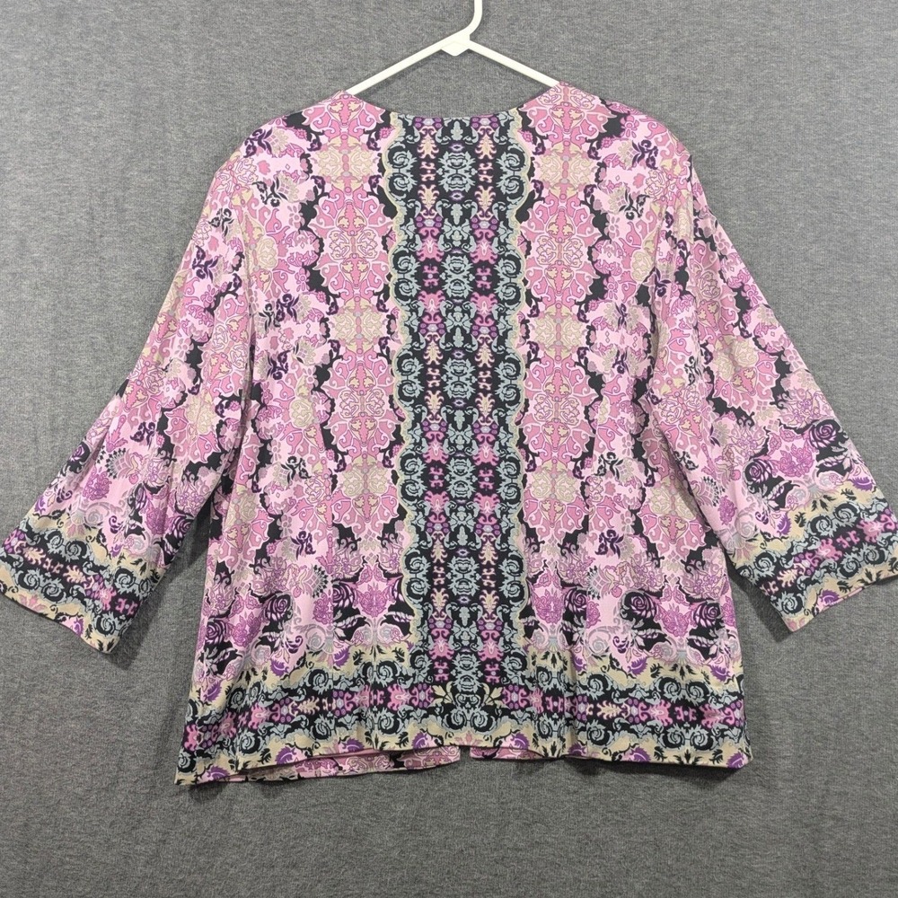 Joan Rivers Boho Coquette Pink Paisley Top Clasp 3/4 Sleeve Cardigan Size 1X - Picture 2 of 8